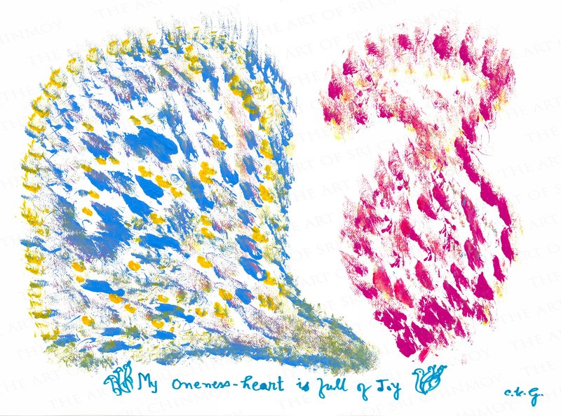 My oneness-heart is full of Joy, Jharna Kala acrylic blue magenta yellow